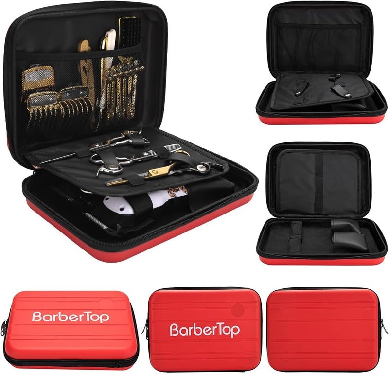 BarberTop Barber Bag for Clippers Supplies, Sturdy Clipper Storage Case for Barber Accessories, Hair Trimmer Organizer Travel Bag for Men Razor Guard Grooming Kits (Big-Red) - Image 1